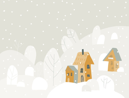 Cartoon Winter Cottages Wallpaper Mural