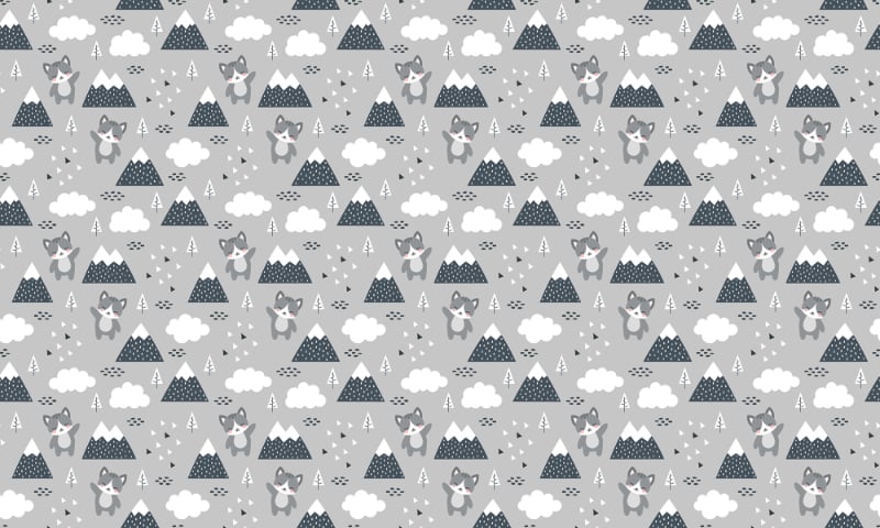 Kids Scandinavian Kitty Forest Repeat Pattern Wallpaper