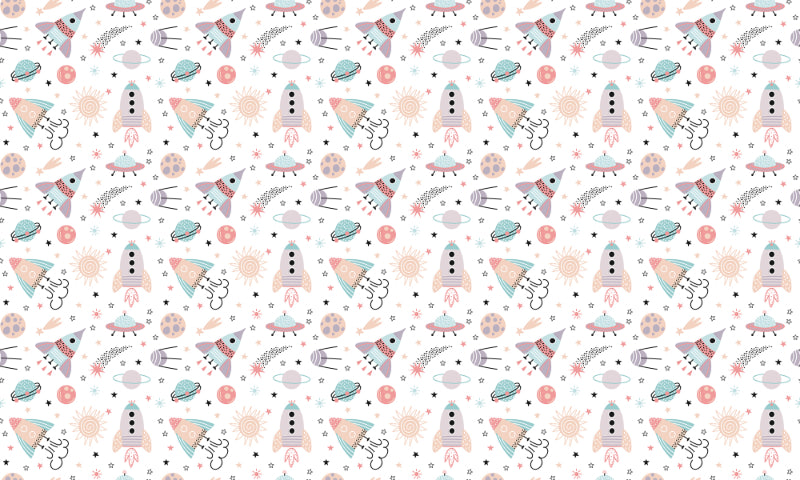 Illustrated Space Themed Rocket Kids Room Wallpaper in your room