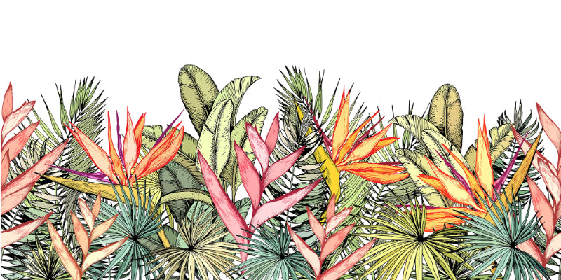 Colorful Tropical Palm Leaves Flowers Wall Murals