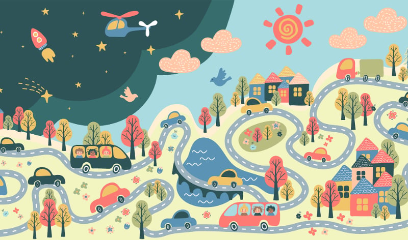 Kids Room City View Wallpaper Murals in your room — zoomed