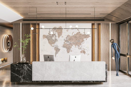 Watercolor world map with countries and capitals, Abey Wall Mural