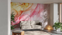 Durable abstract alcohol ink painting murals wallpaper in a hotel suite.