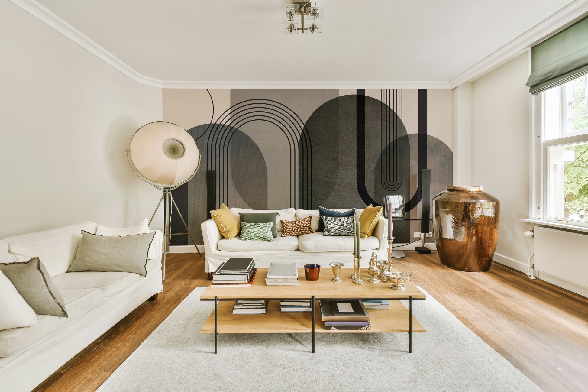 Minimal arches in muted green design

