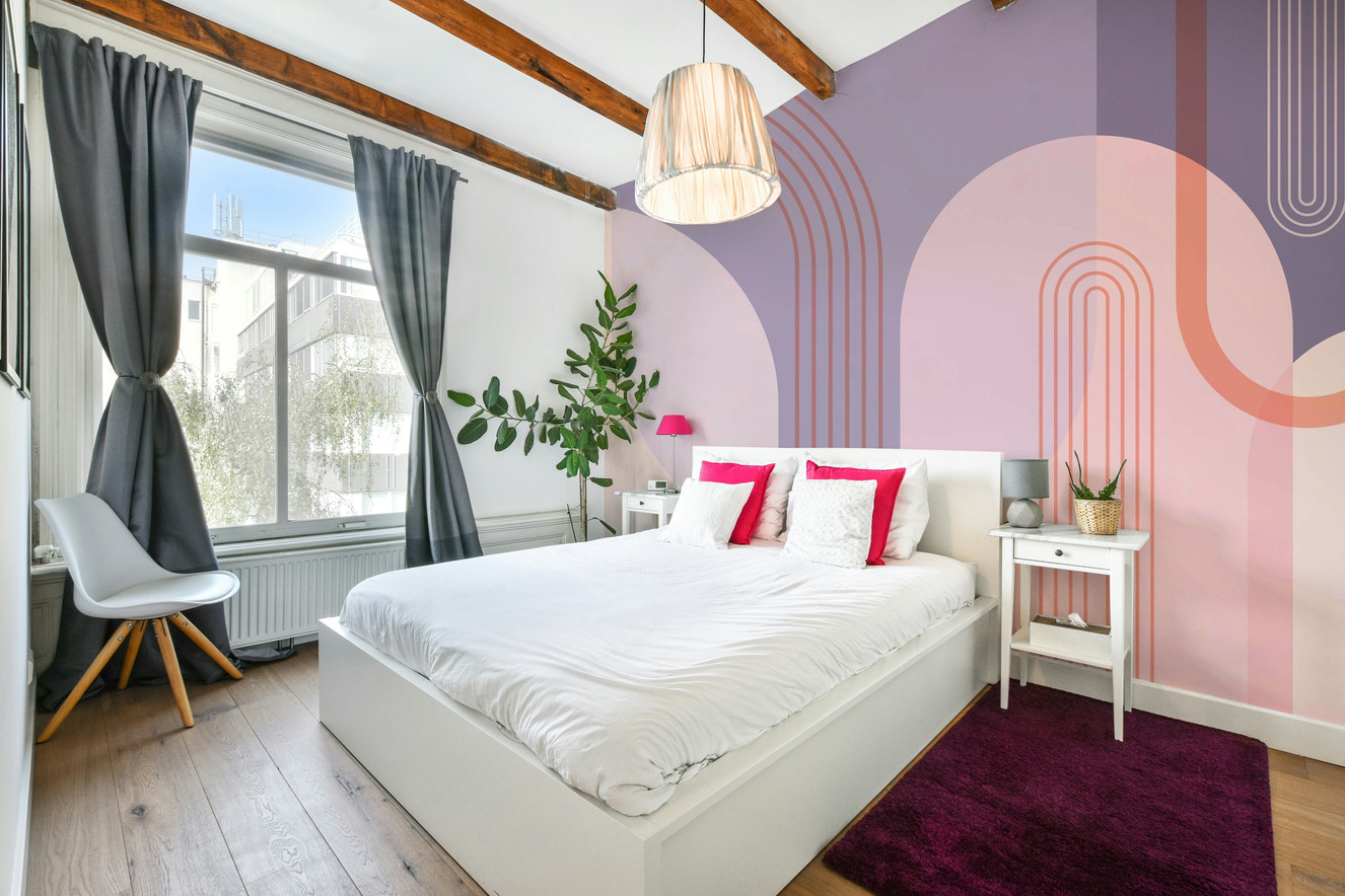 Pink and purple arches wallpaper design

