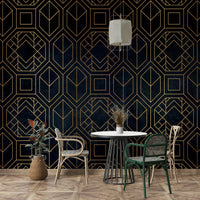 Dramatic Abstract Art Deco mural in charcoal black for walls

