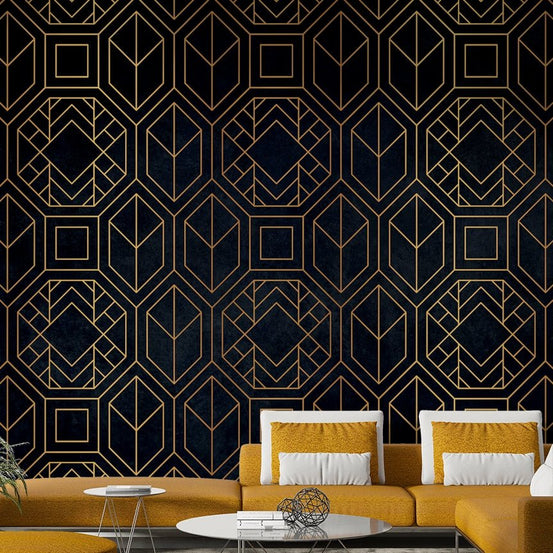Abstract Art Deco charcoal black wall mural for modern rooms

