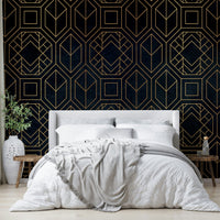 Sophisticated charcoal black Art Deco wall mural with abstract design

