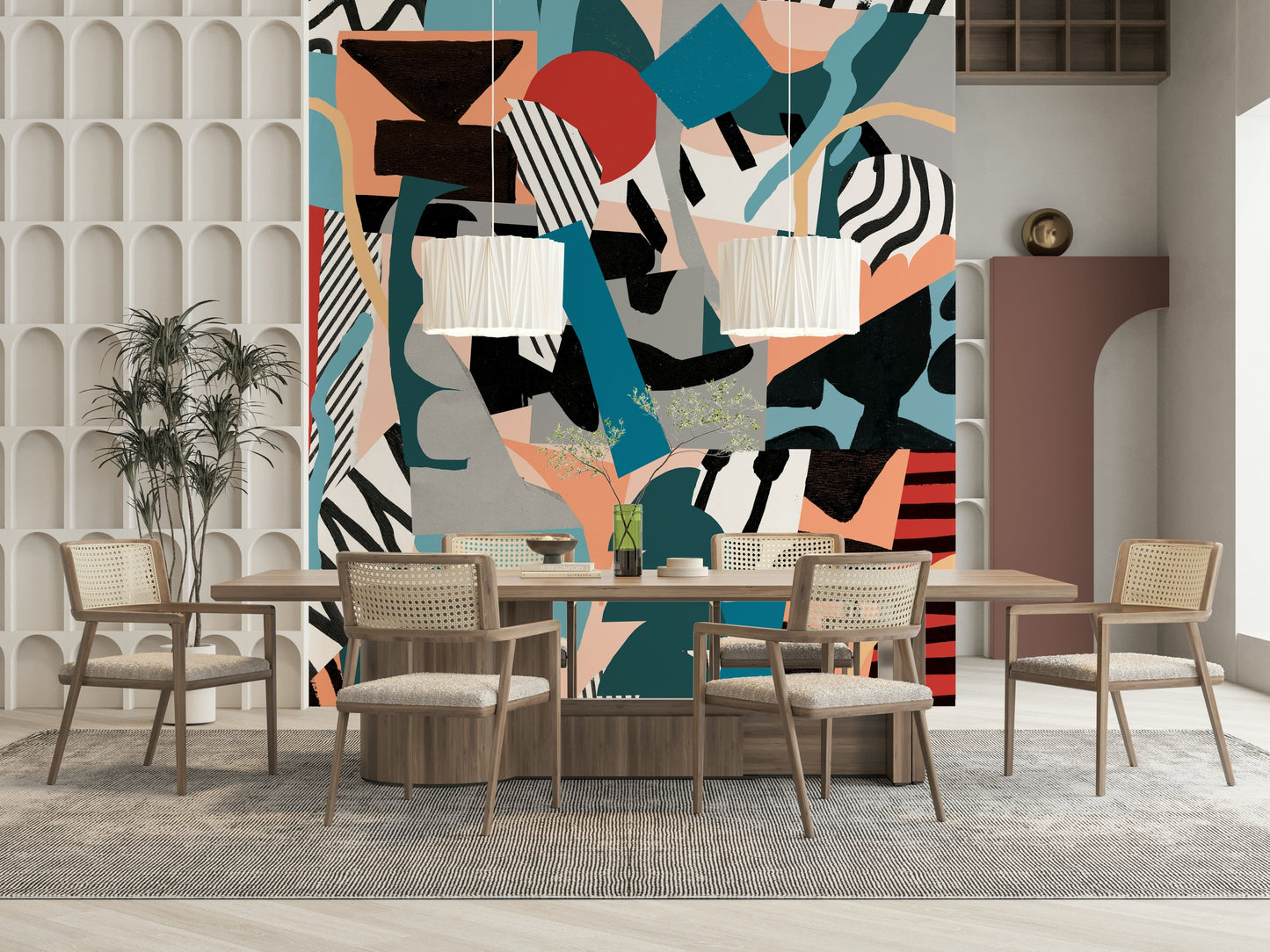A graceful subtle pattern wall mural in cool, natural tones.

