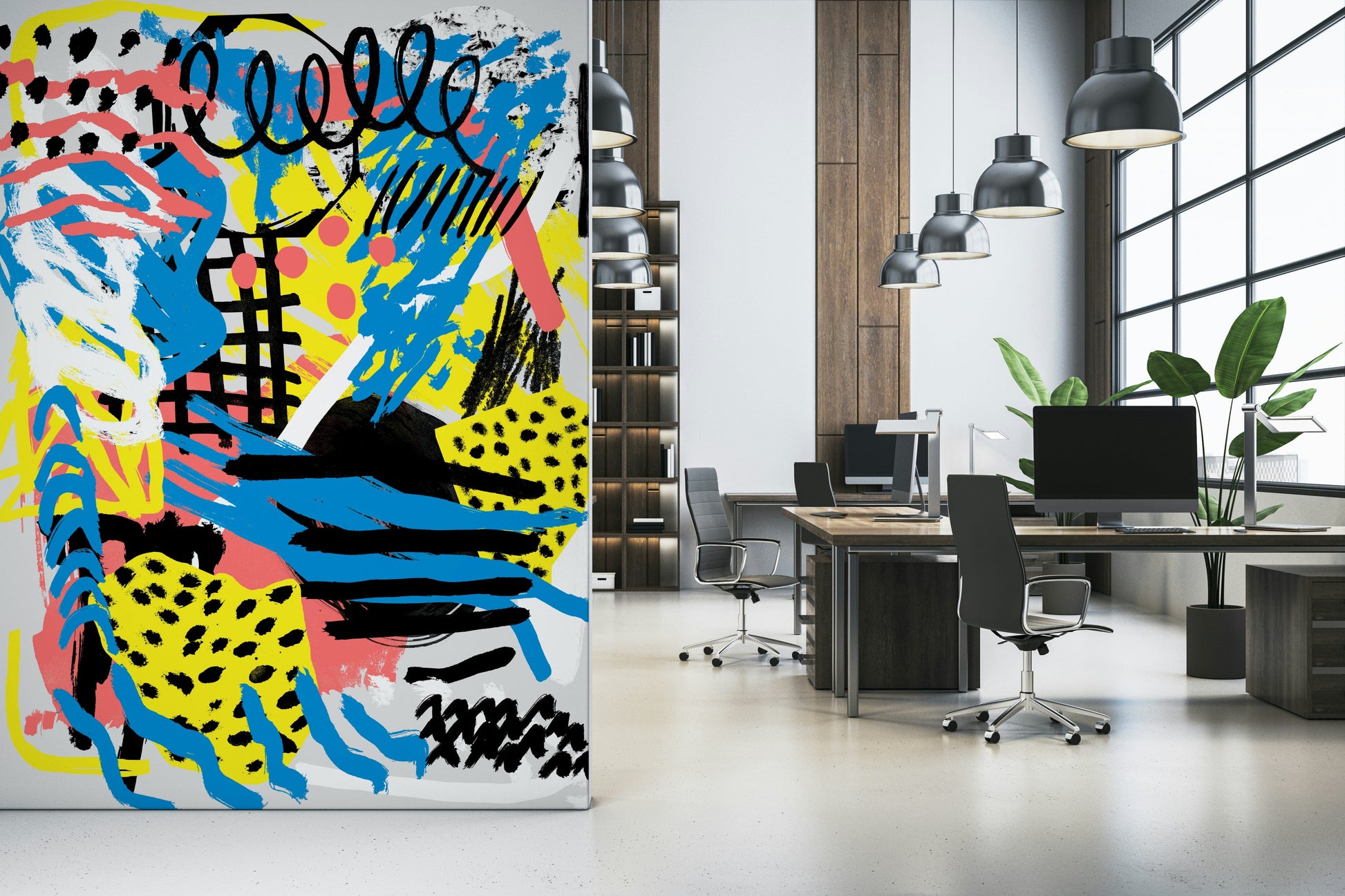 An artistic minimalist form mural for home decor.