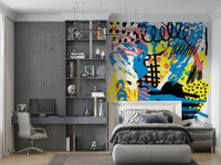 A beautiful modern art wall mural of delicate lines.