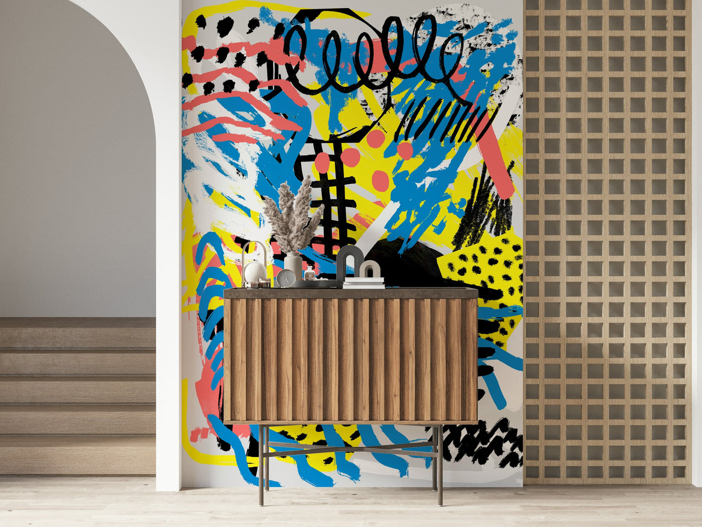 A beautiful abstract line art wallpaper mural with subtle, rhythmic lines.