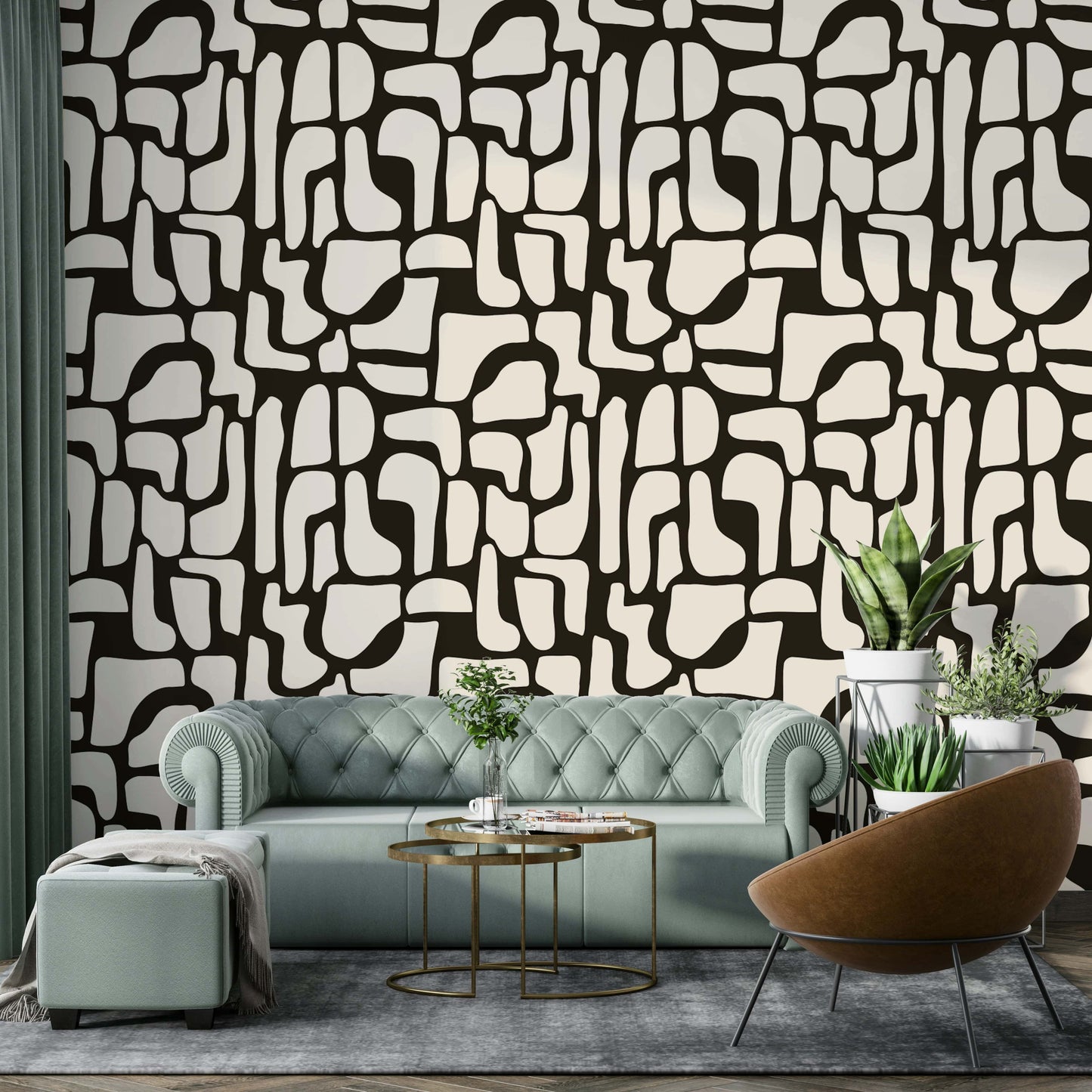 A seamless pattern of organic shapes on a wall

