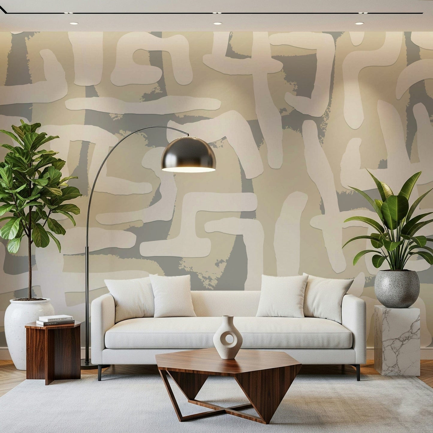 Abstract Terrain Wall Mural behind sofa, modern wall decor