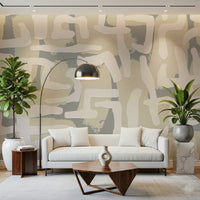 Abstract Terrain Wall Mural behind sofa, modern wall decor