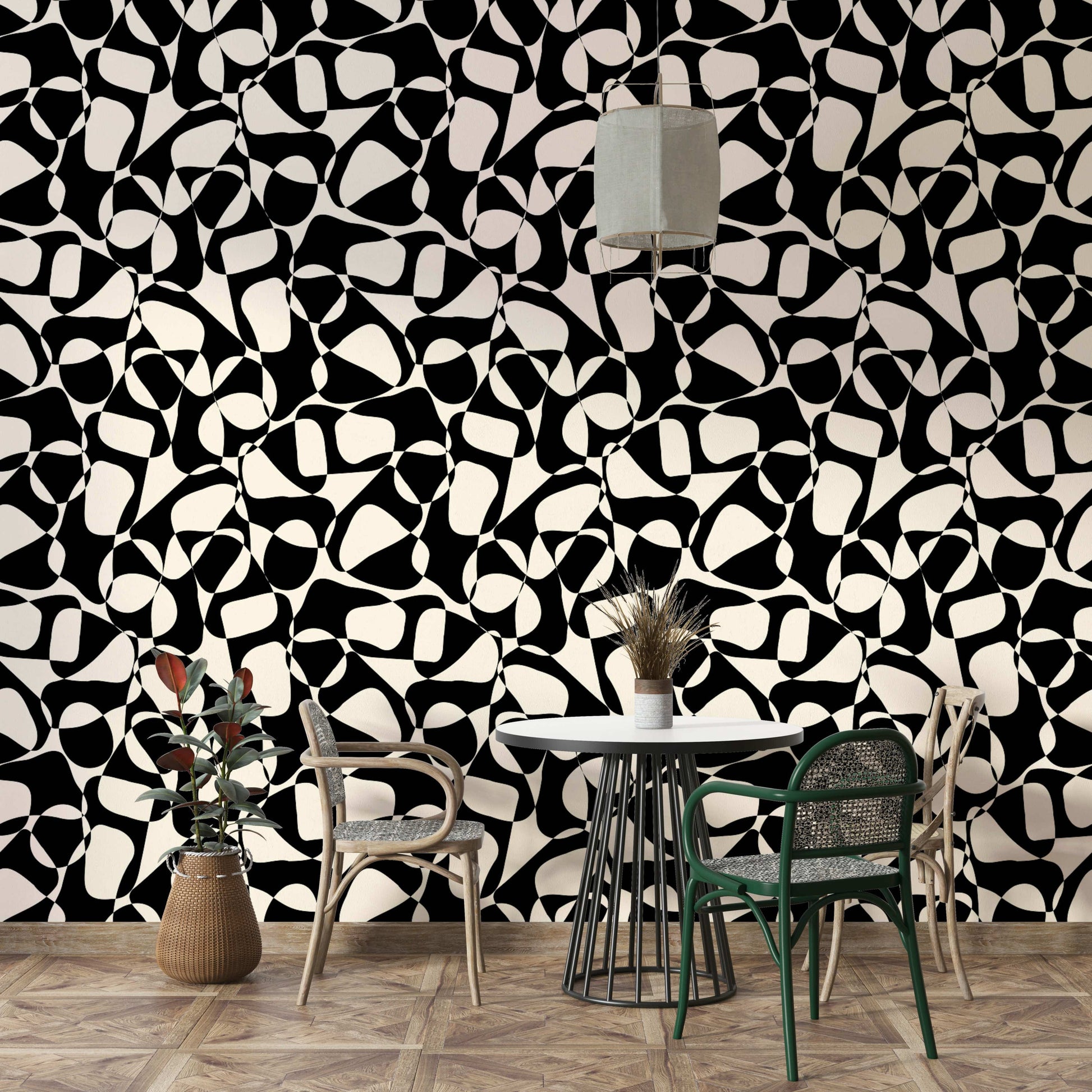 The background of the wallpaper is a light, neutral grey.
