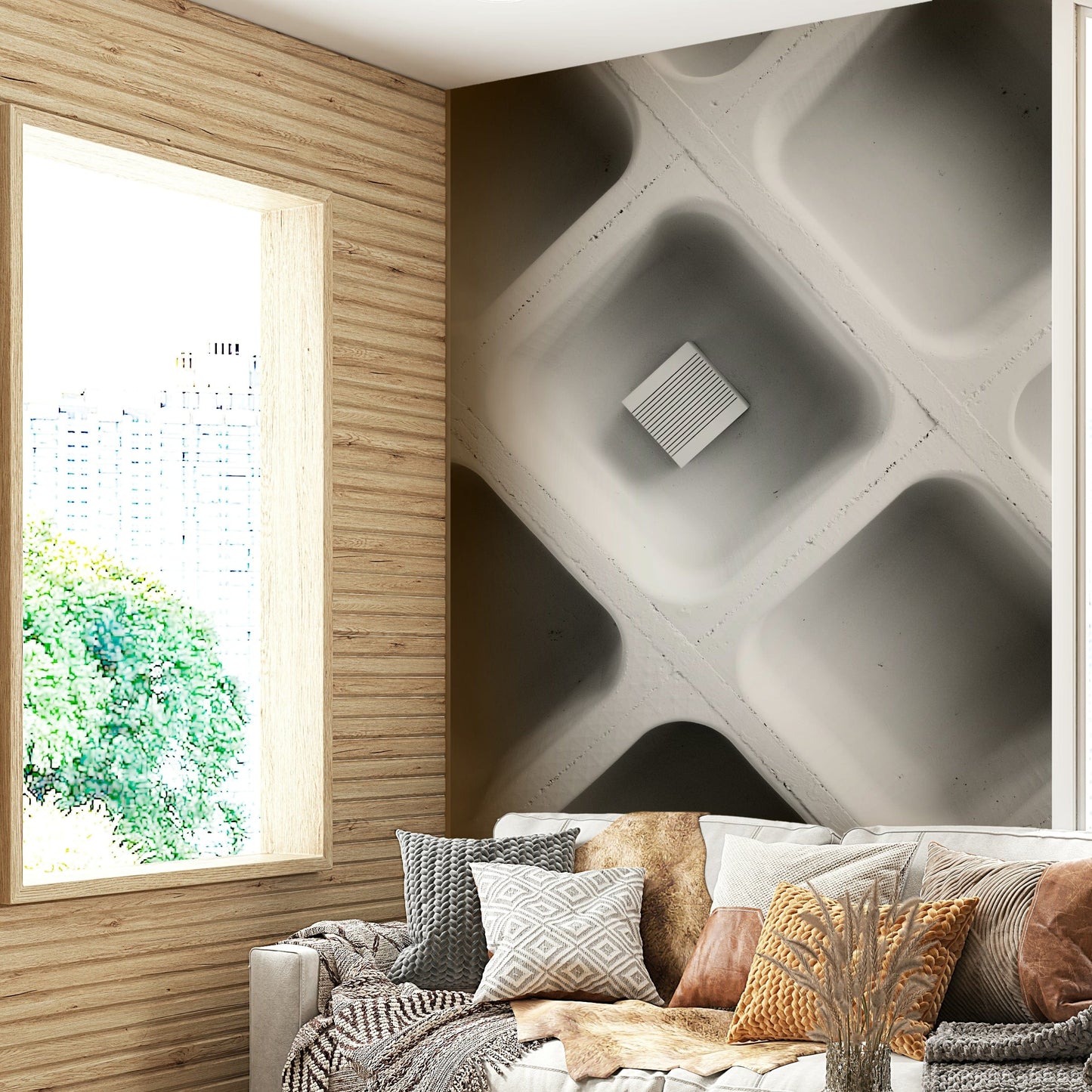 A beautiful modern art wall mural for a living room.


