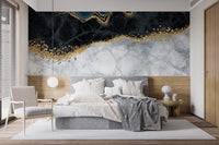 blue agate golden veins marble Self Adhesive Wallpaper