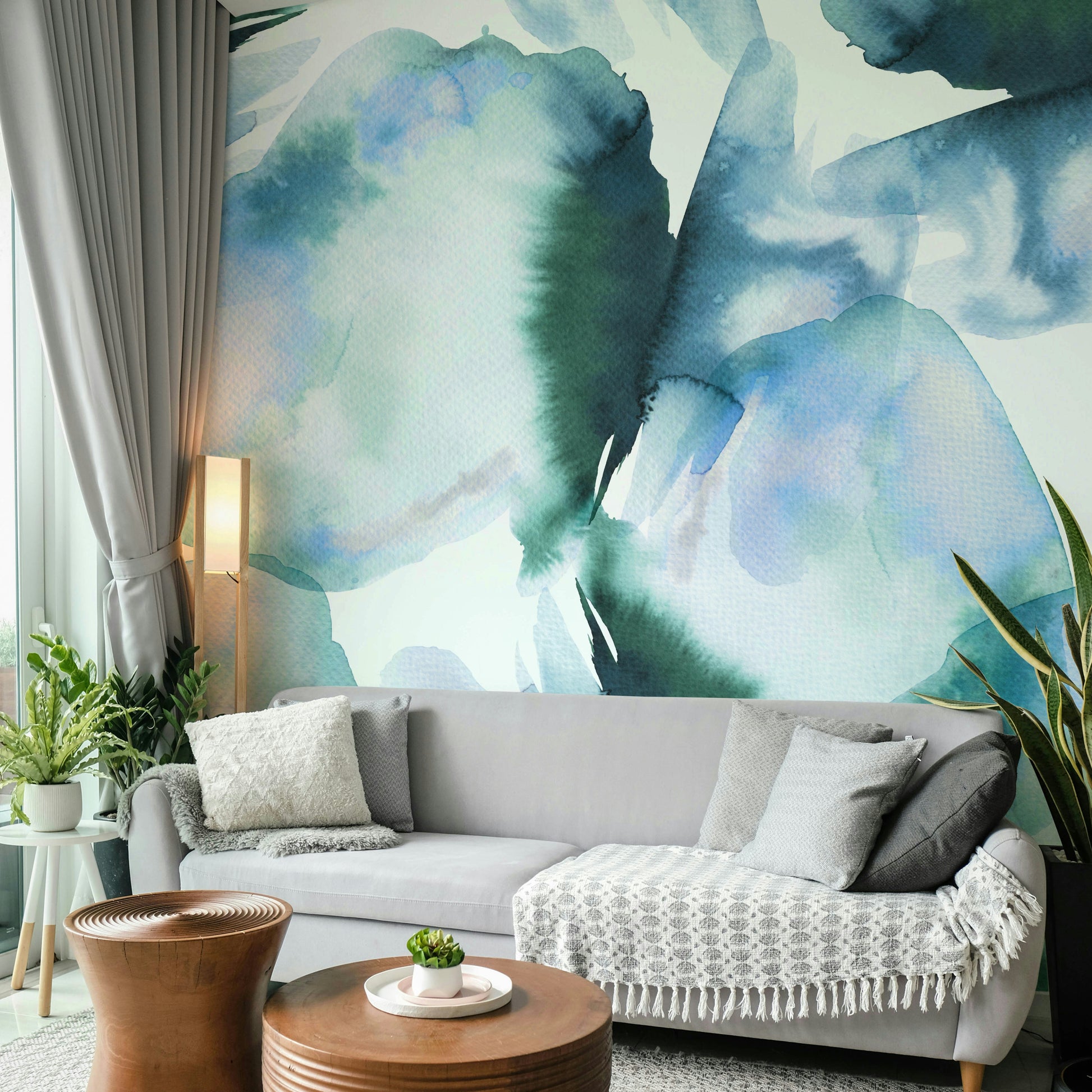 Artistic blue landscape mural for soothing spaces

