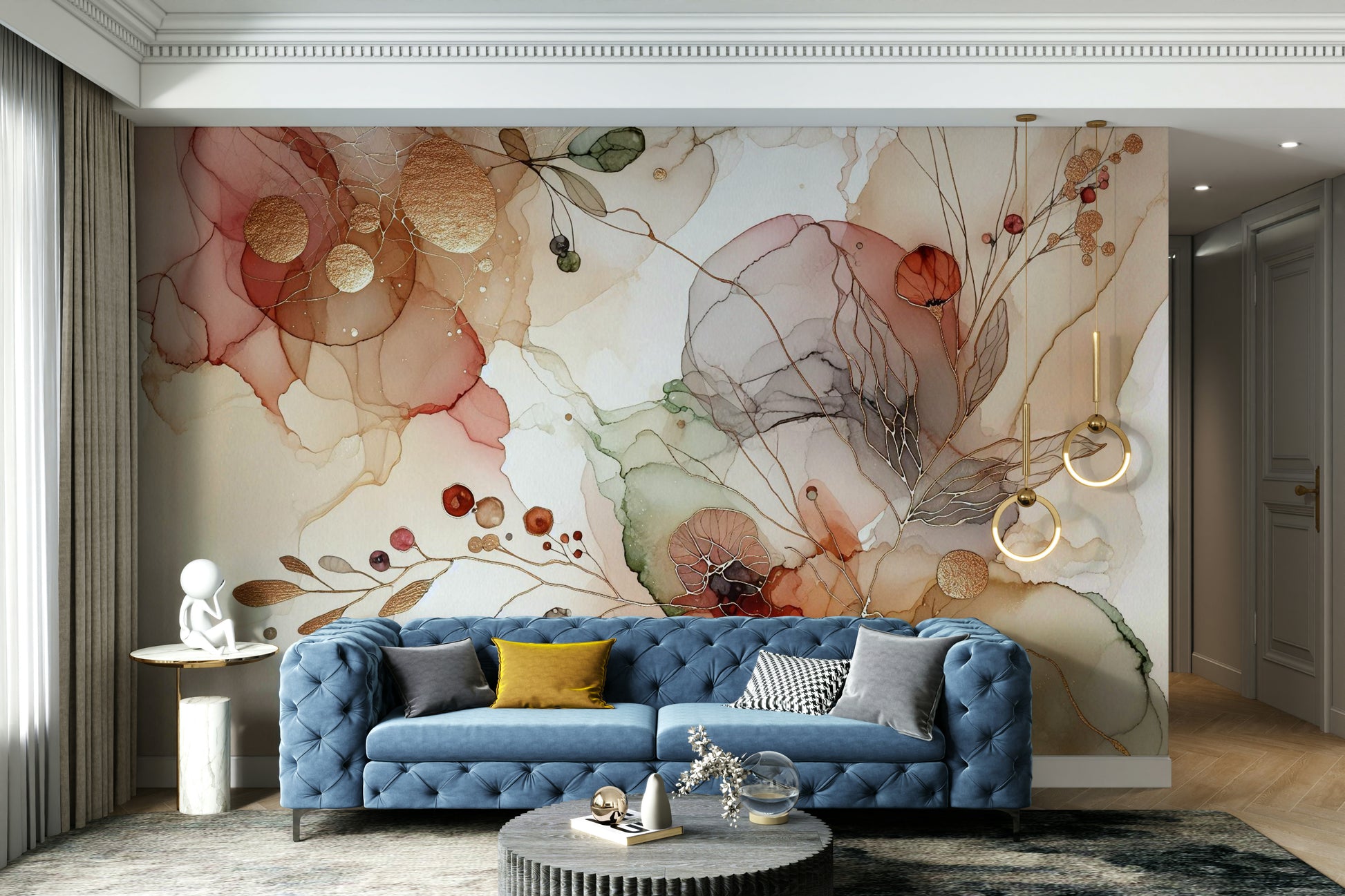Soft yet striking abstract botanical wall mural for vibrant spaces.

