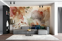 Modern abstract botanical mural with dynamic, organic shapes.

