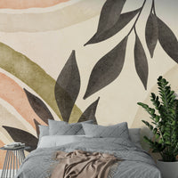 Modern wall mural with watercolor florals

