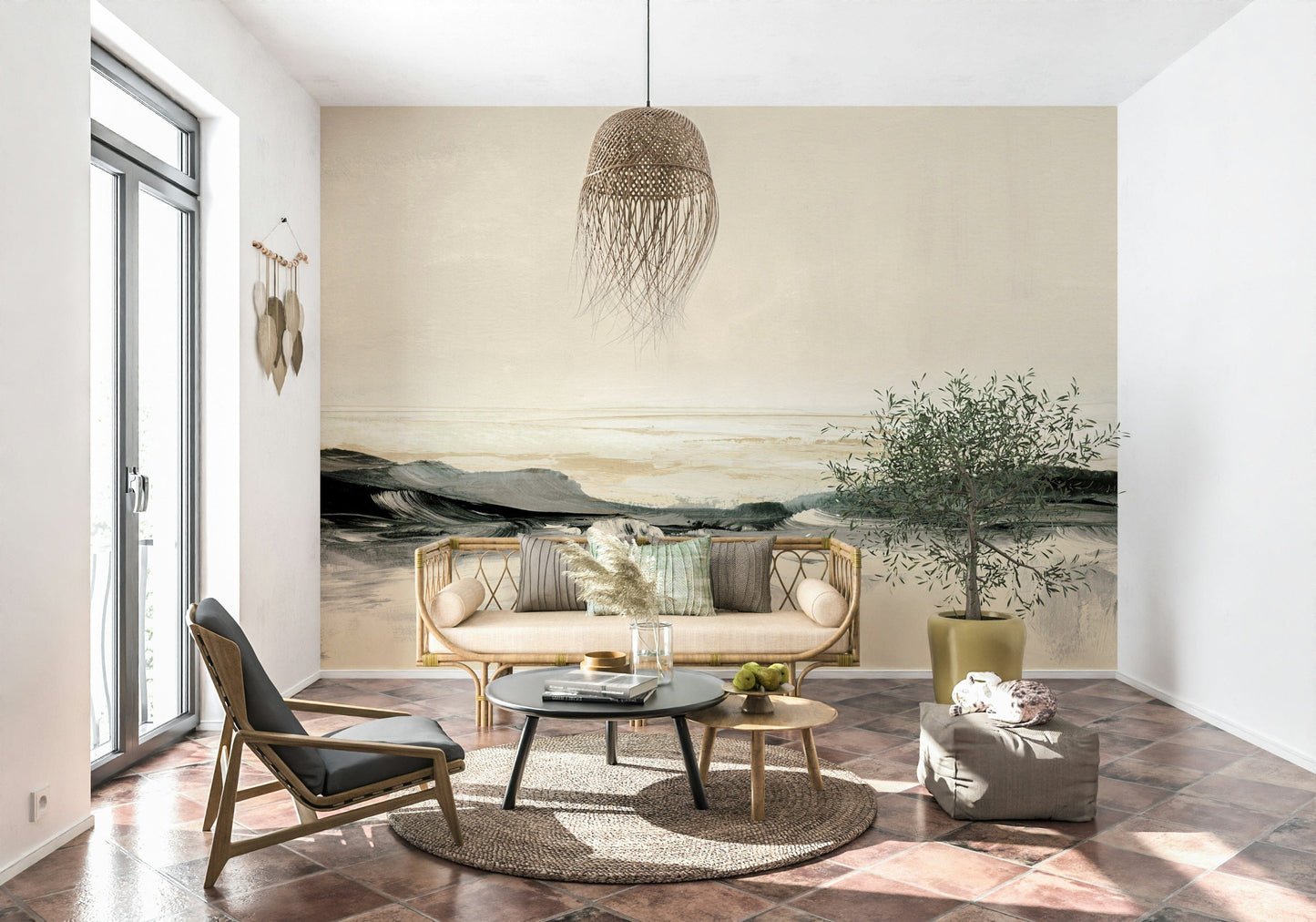 An artistic nature seascape mural for home decor.