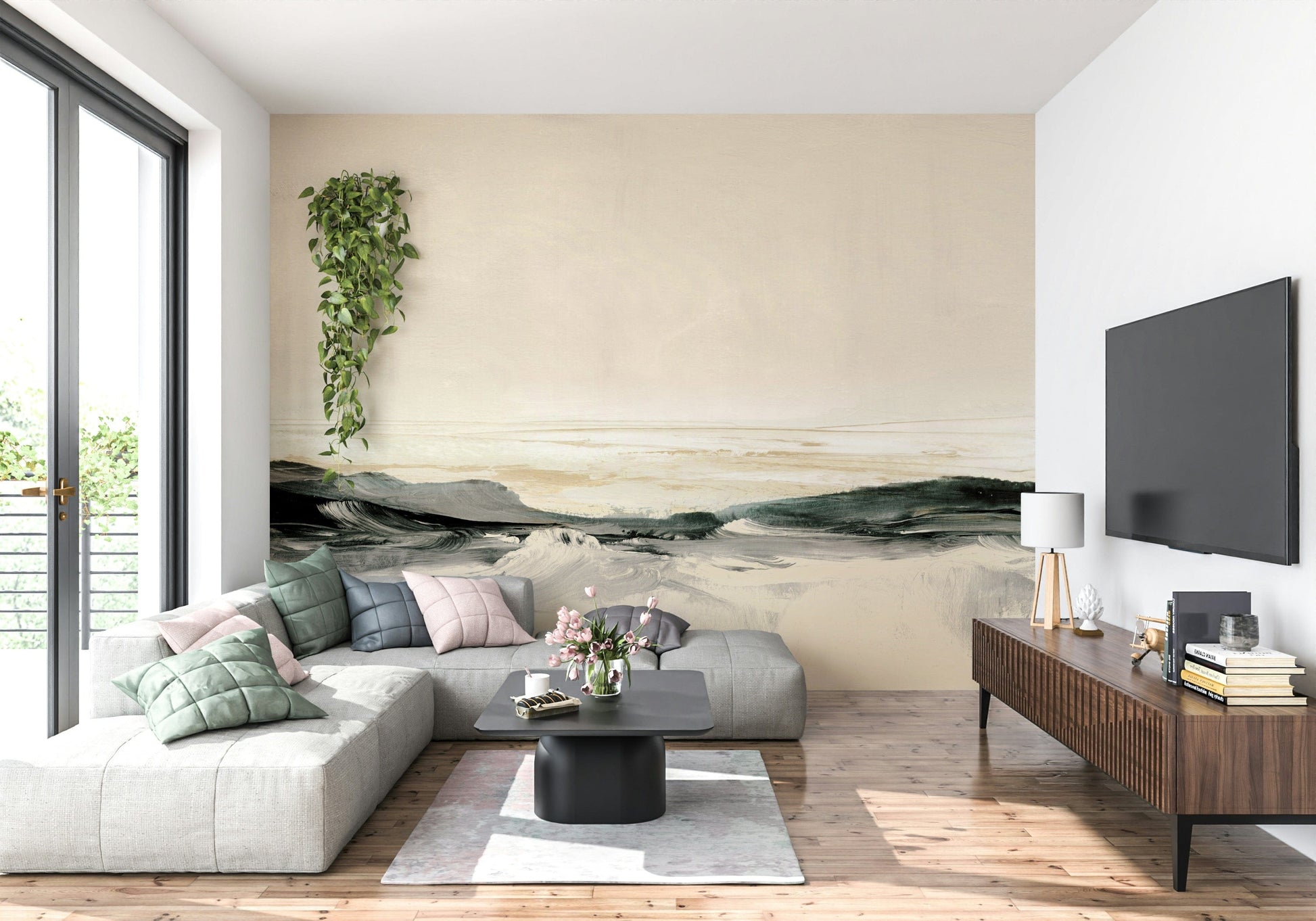A beautiful wide-angle wall mural of a clear horizon.