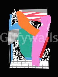 Elegant abstract wall mural with soft lighting in a high-rise apartment.