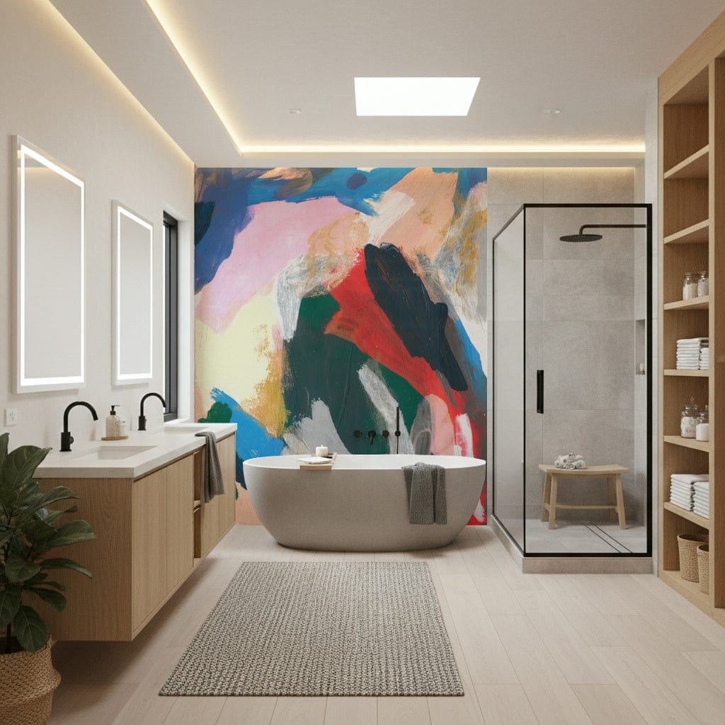 An artistic minimalist form mural for home decor.