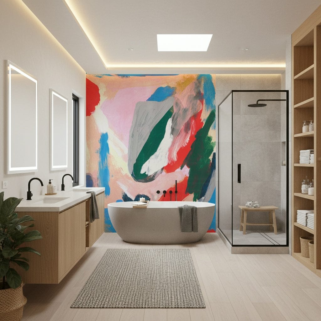 An artistic minimalist form mural for home decor.