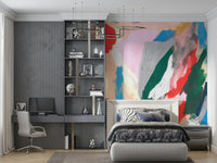 An artistic soft focus mural on minimalist wallpaper.