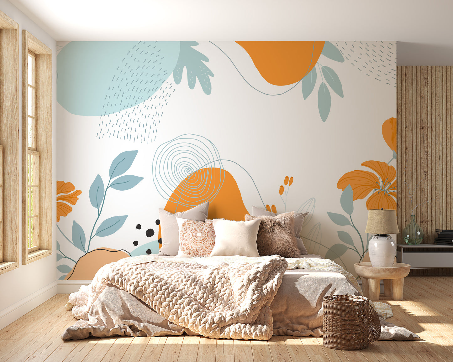 Bold abstract colorful floral wallpaper mural design