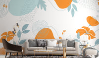 Vibrant abstract colorful floral mural for rooms