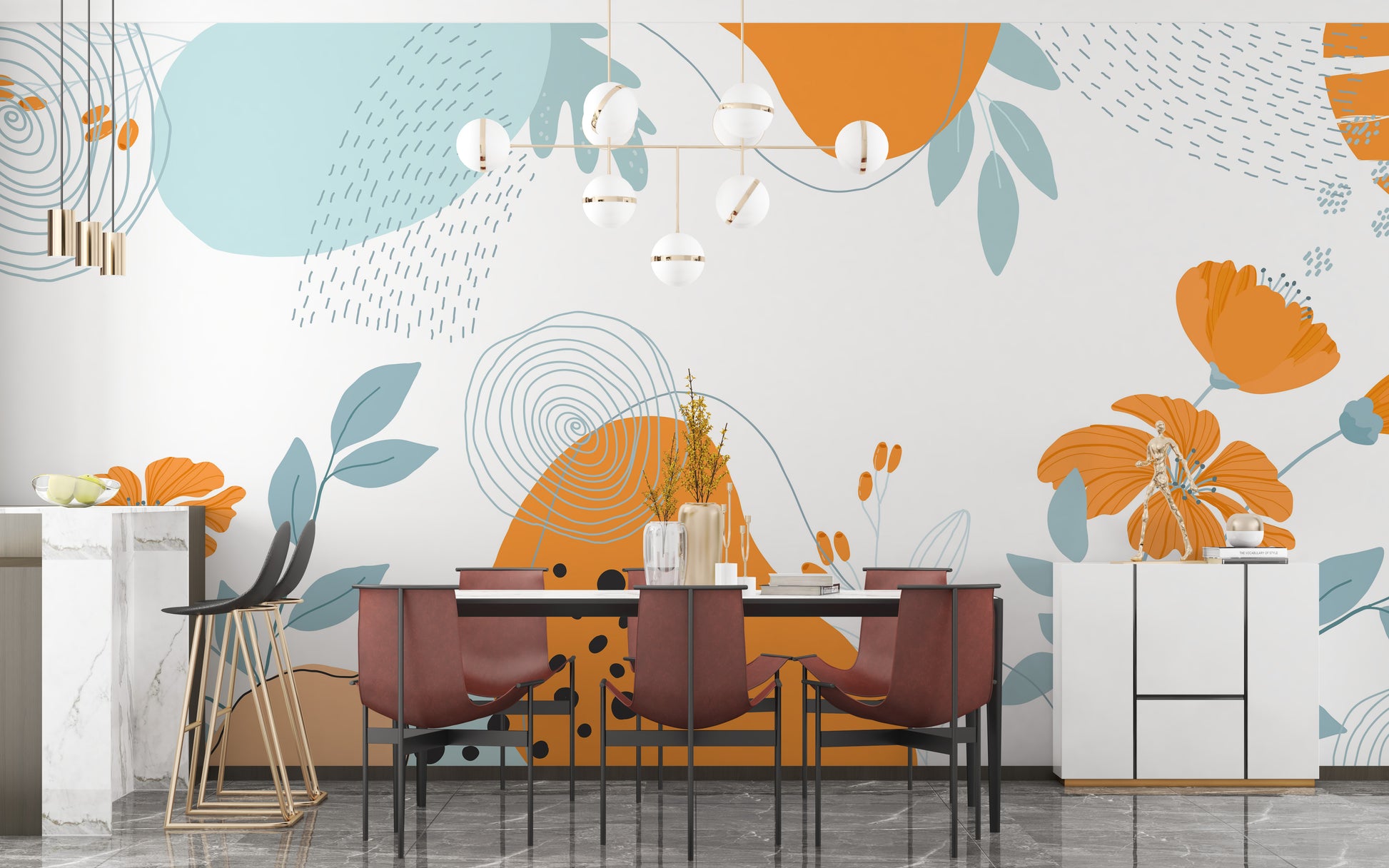 Abstract colorful floral wallpaper mural for walls