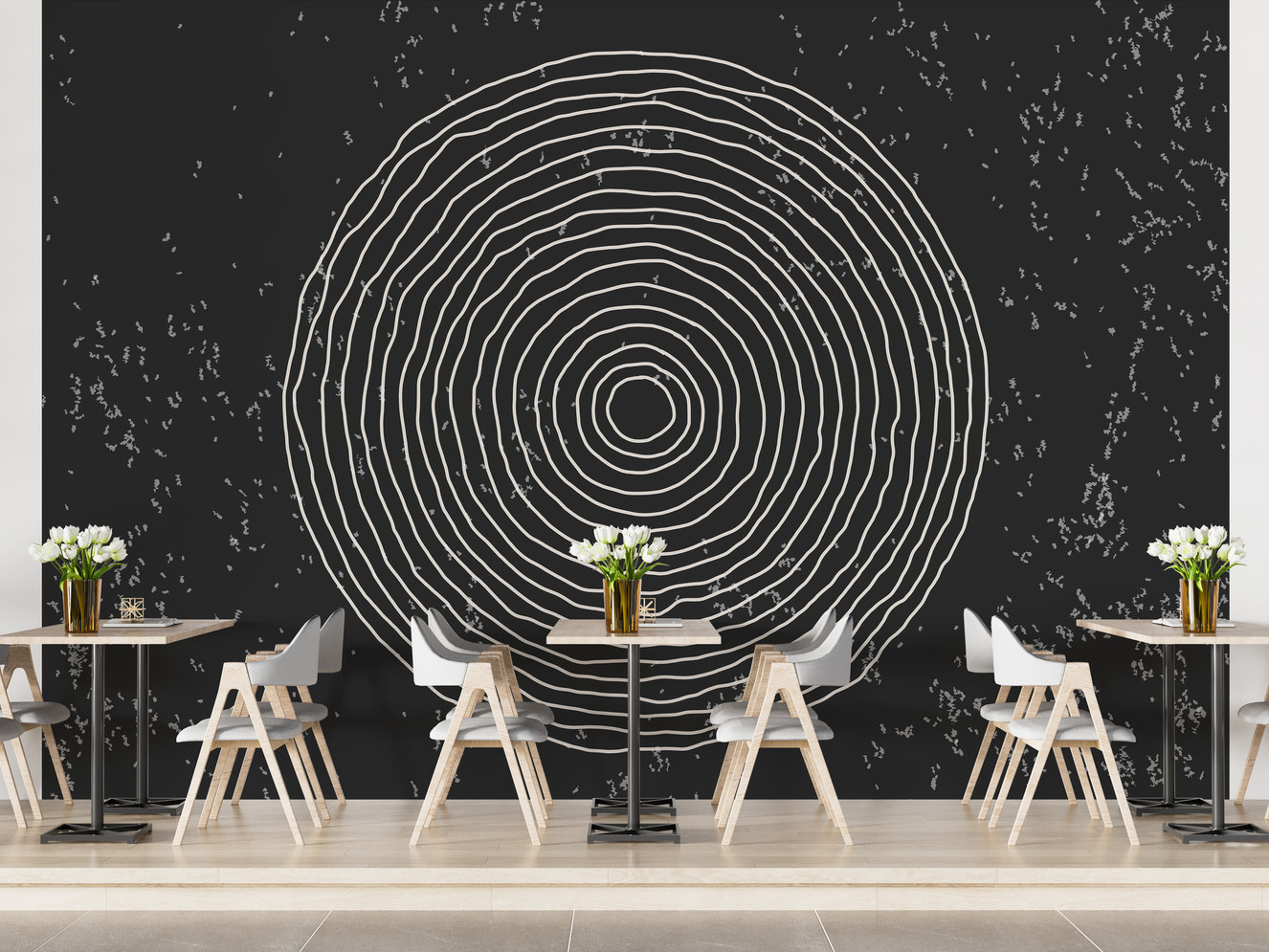 Black & White Concentric Circles Wallpaper Mural