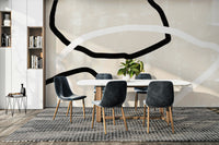 A graceful subtle curve wall mural in cool, natural tones.

