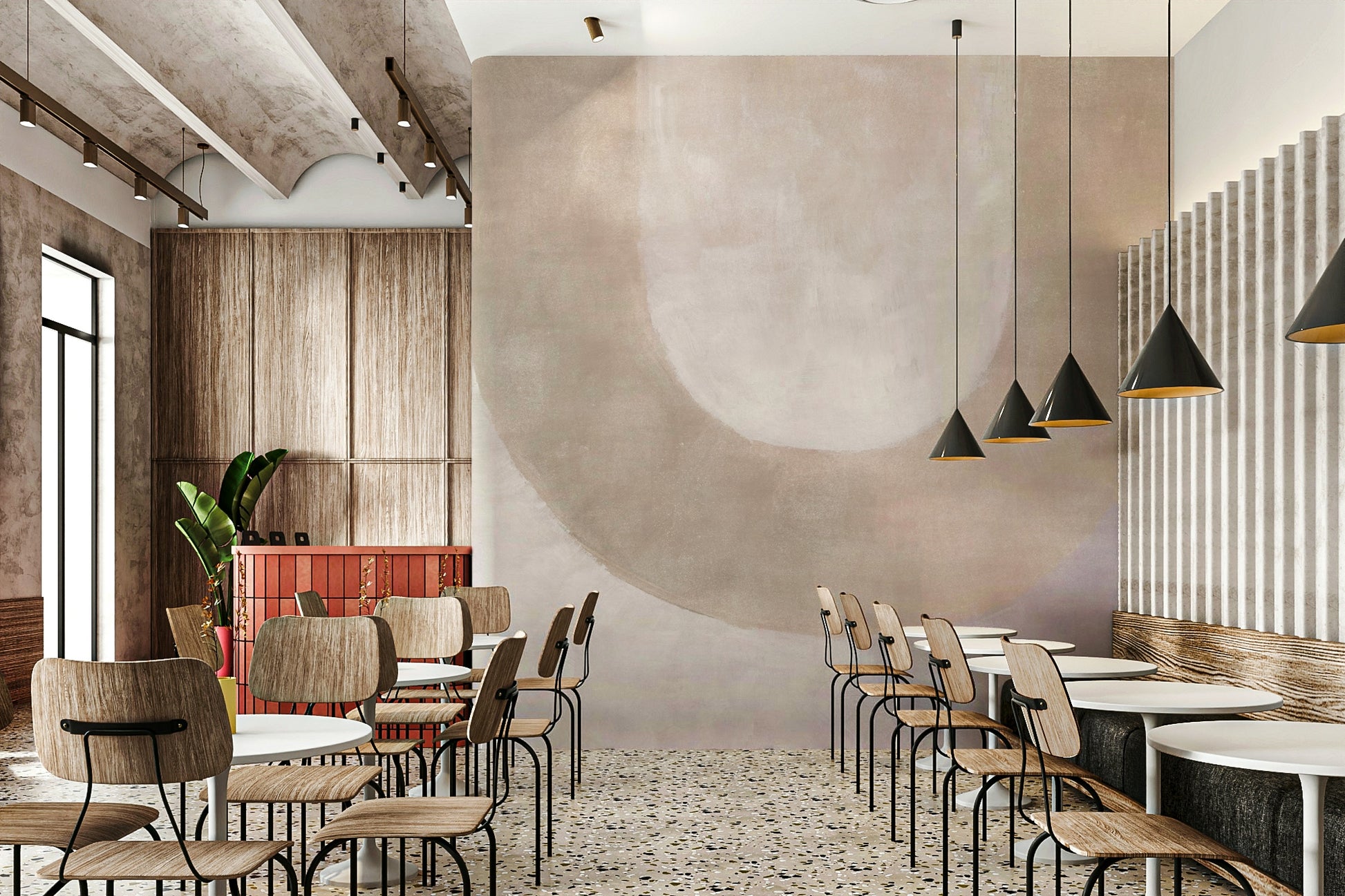 Modern mural in calming earth tones

