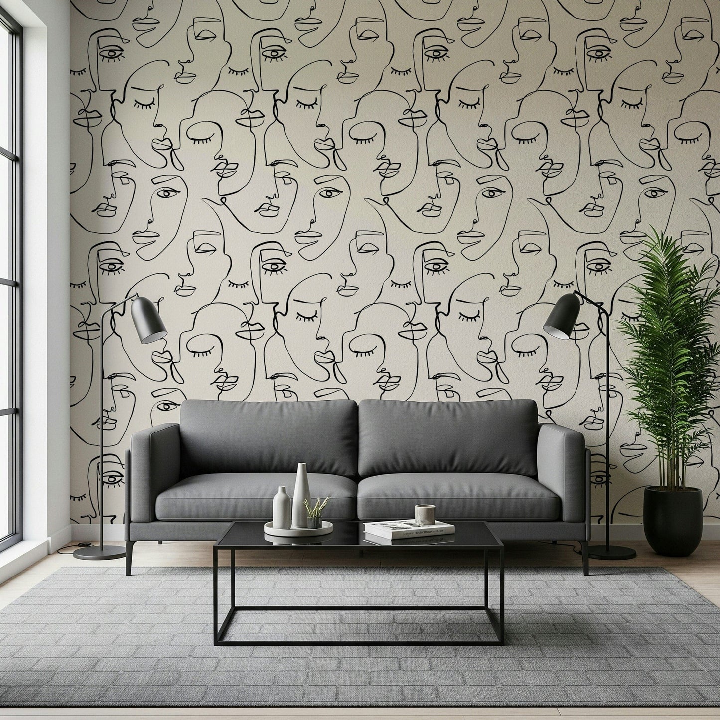 Abstract Faces Line Art Wallpaper⁠