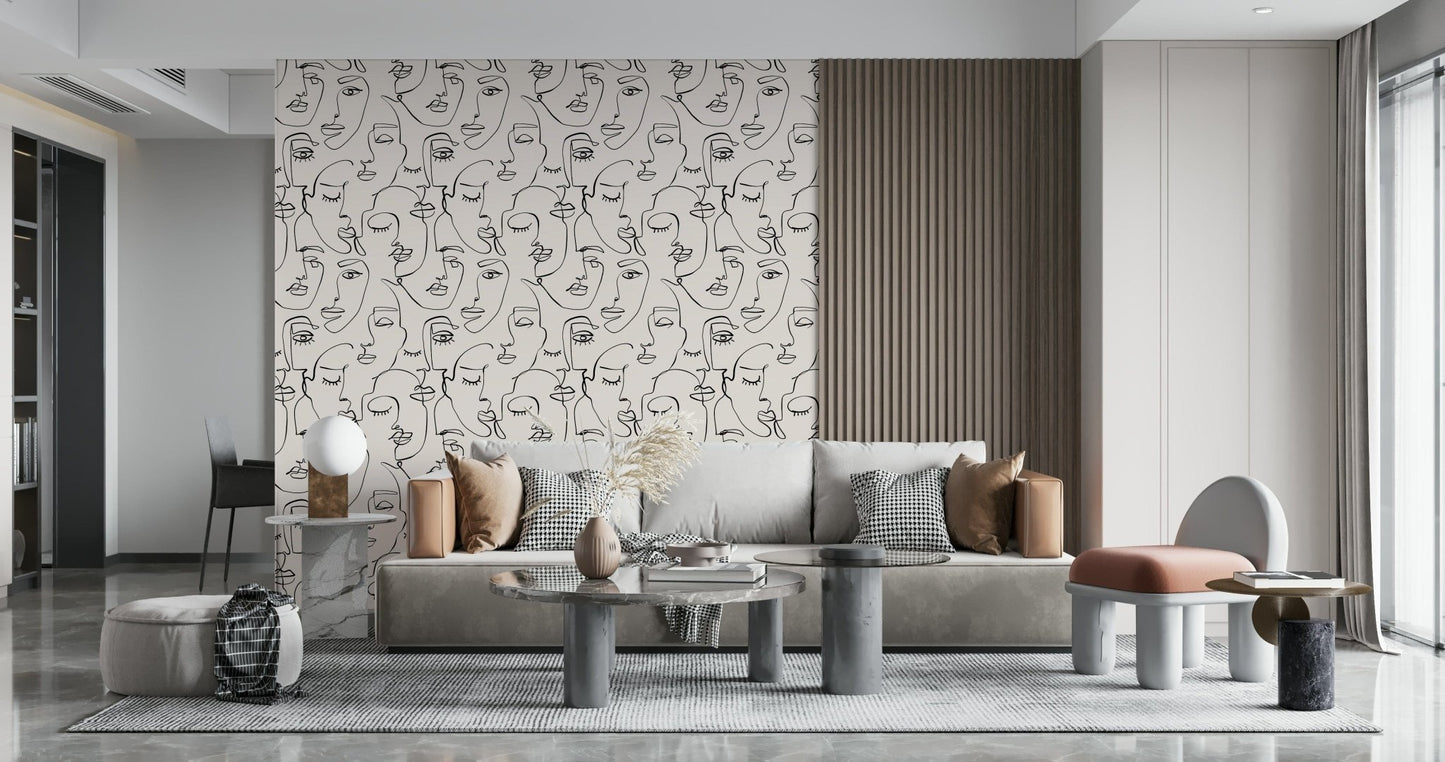 Abstract Faces Line Art Wallpaper⁠