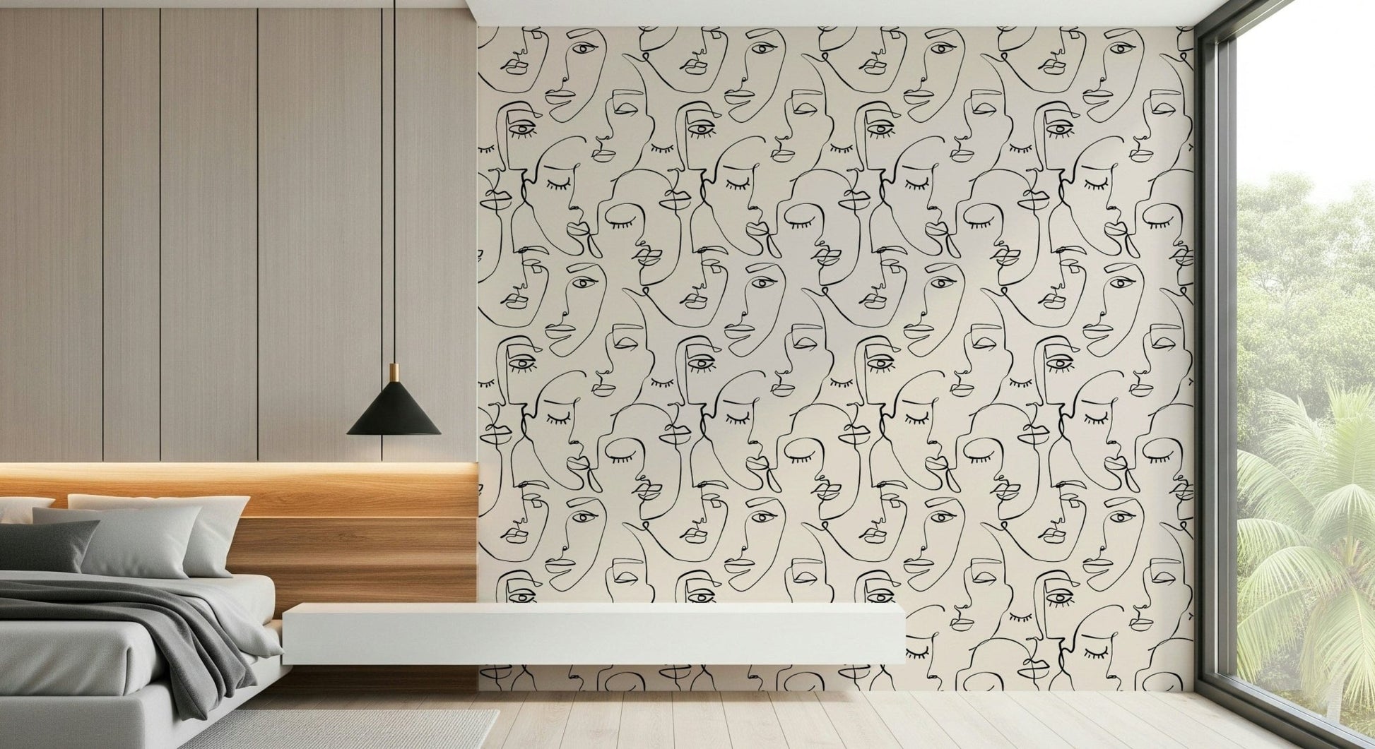 Abstract Faces Line Art Wallpaper⁠
