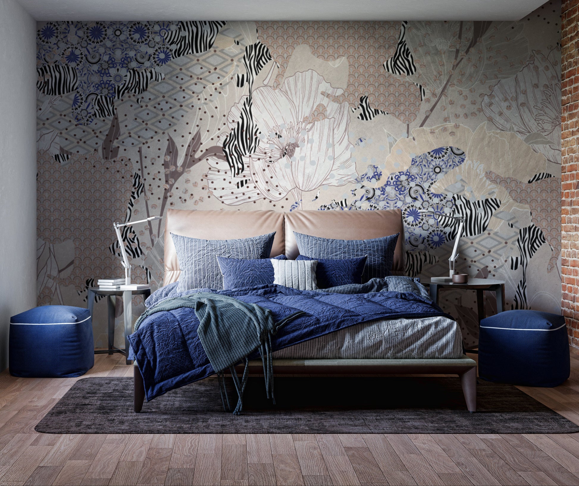 Abstract floral botanical wallpaper for elegant interiors
