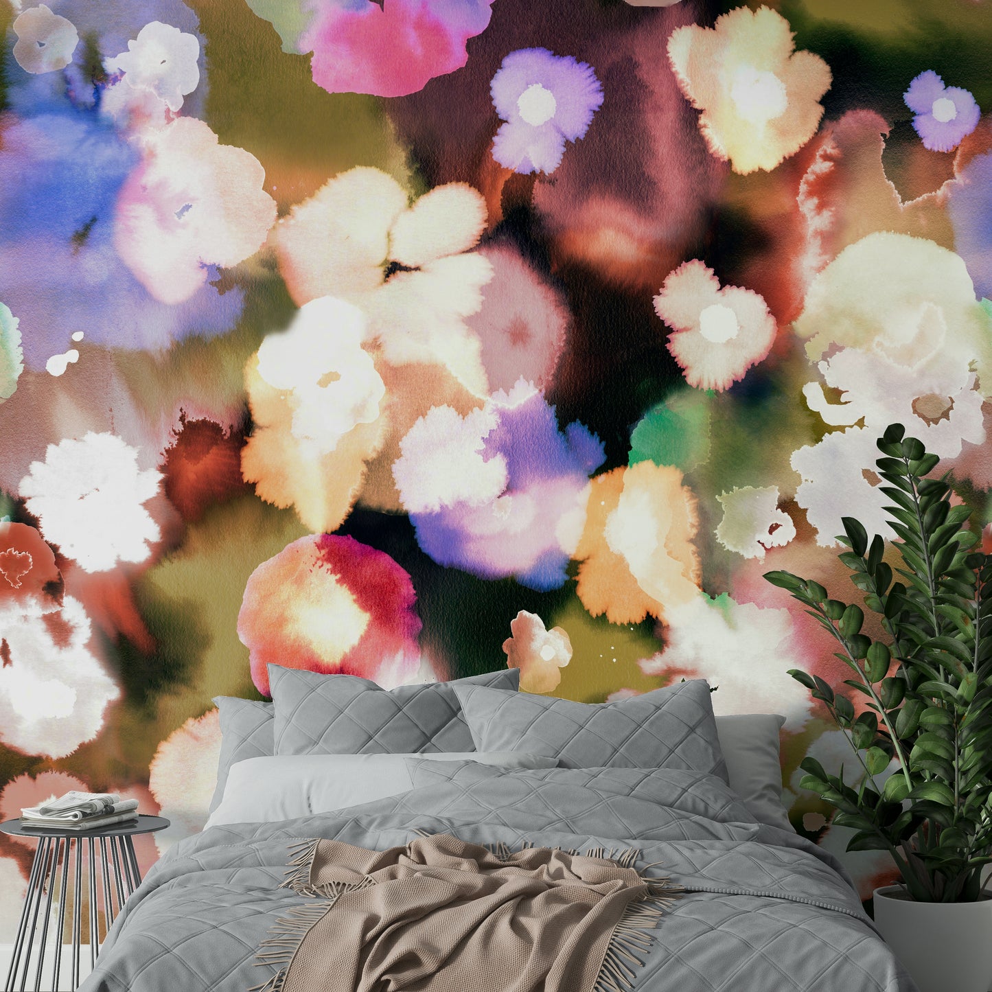 Abstract modern flower mural in vibrant colors

