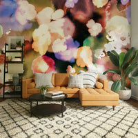 Bold sunset mural with abstract modern flowers

