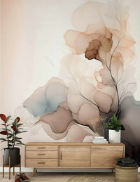 Ink Bloom wall mural blending art and nature through expressive ink-wash floral patterns.