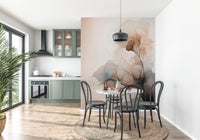 Elegant wall mural with abstract ink blooms creating a dramatic yet graceful visual effect.