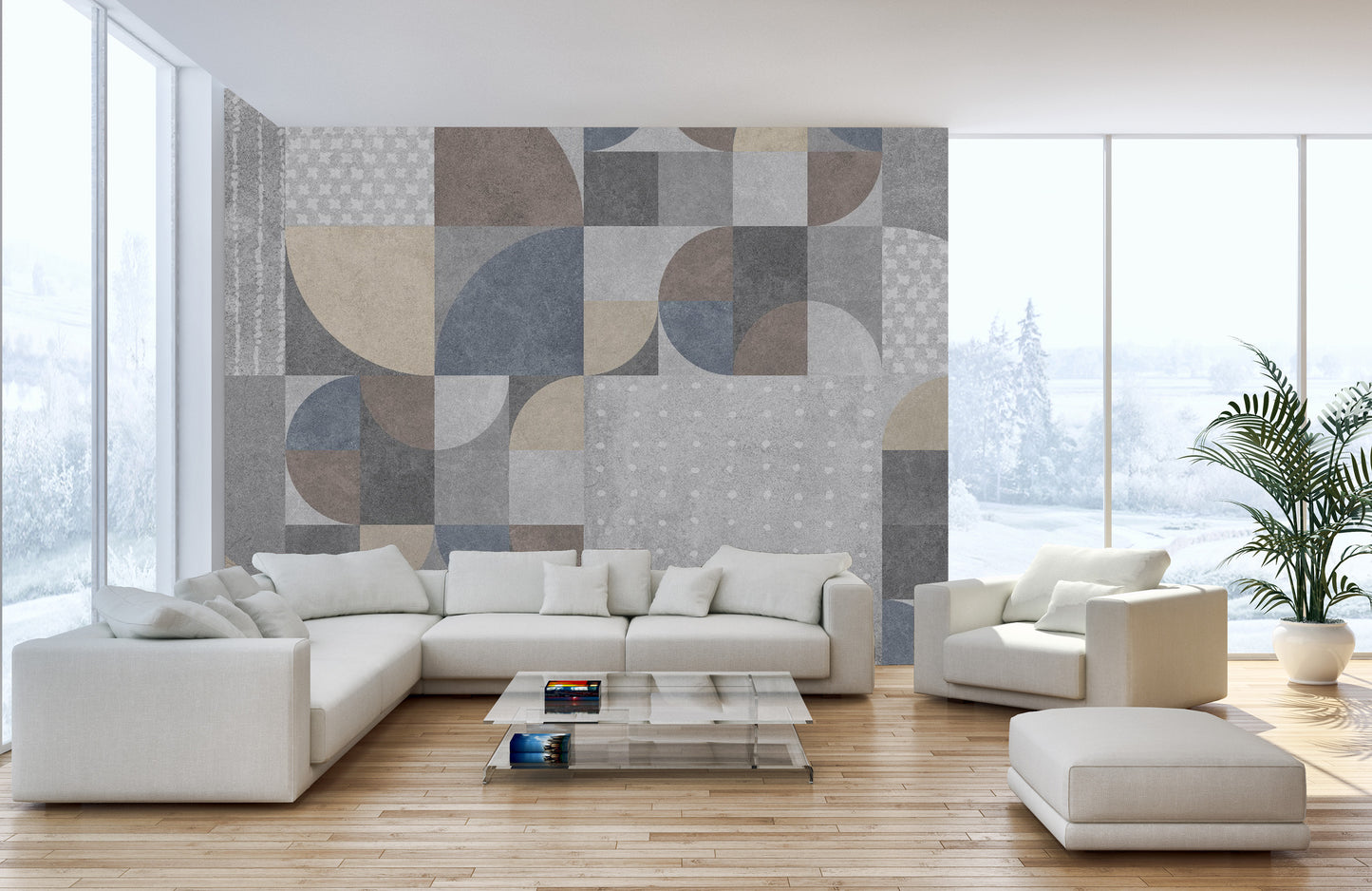 Cement Texture with Geometric Pattern Wall Mural
