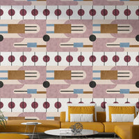 Abstract mural wallpaper with earth-toned geometry

