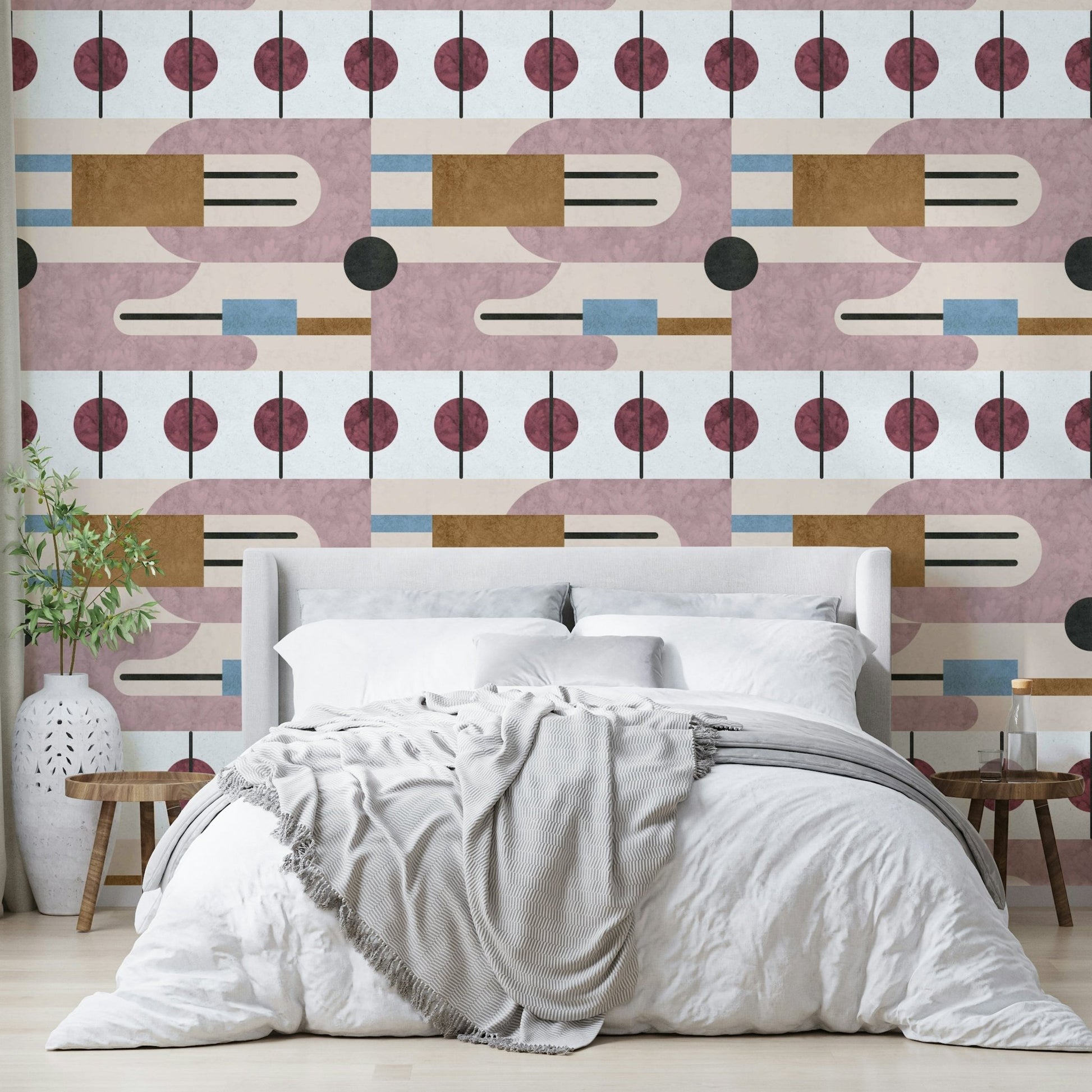 Mural wallpaper with soft geometric earth palette

