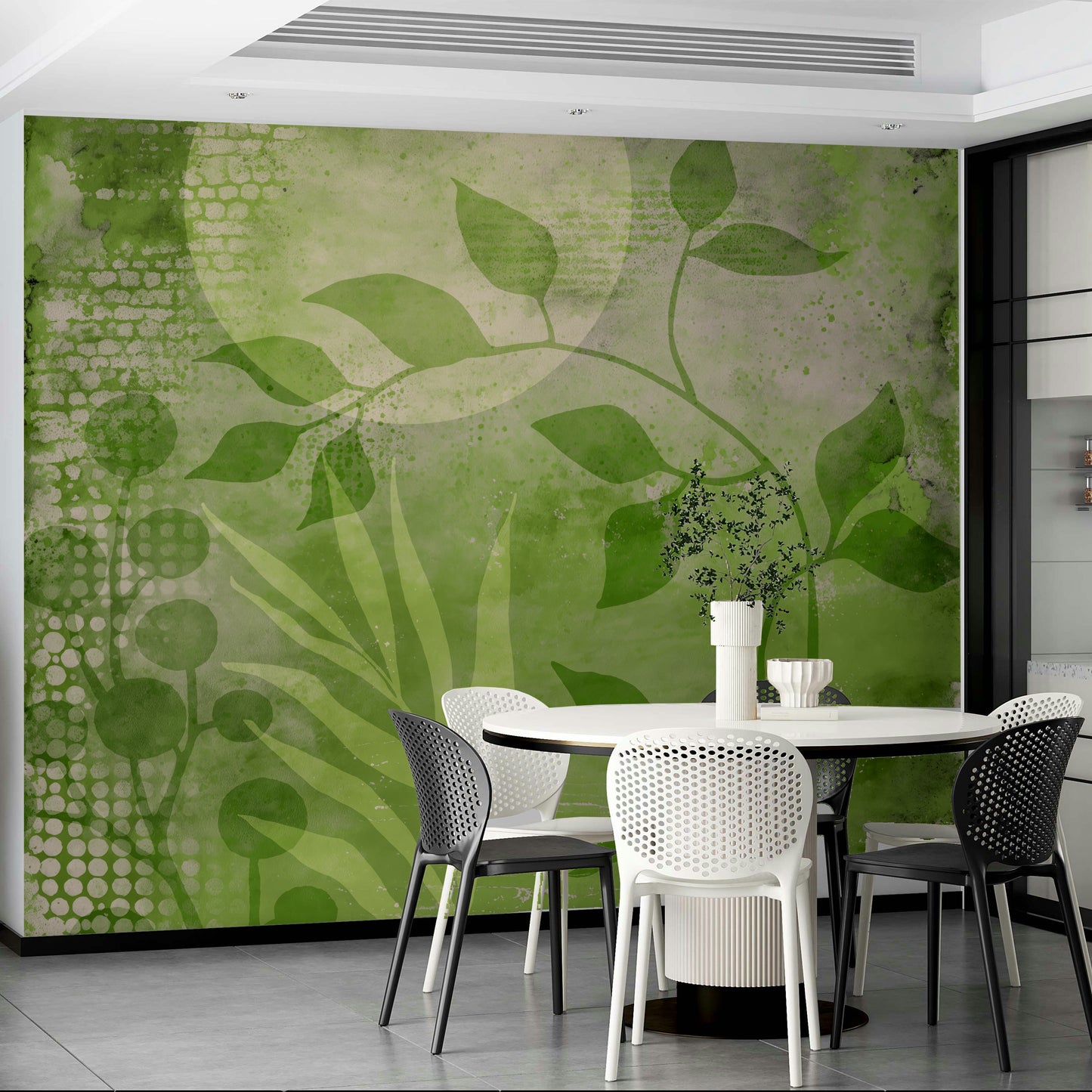 Wall mural featuring organic abstract greenery design

